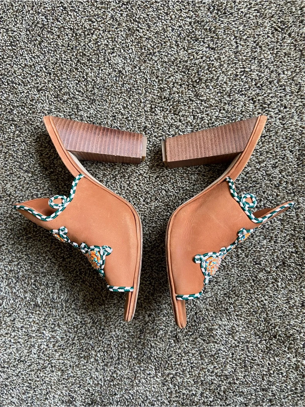 Tory Burch | Palisade Brown High Heel Embroidered Mules Size 11